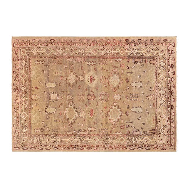 Early 20th Century Indian Amritsar Camel and Beige Handmade Wool Rug For Sale