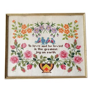 Vintage Mid-Century Framed Columbia Minerva Cross-Stitch Embroidery For Sale