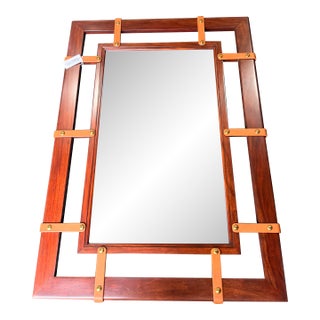 Ralph Lauren Theodore Alexander Wood Frame Mirror With Leather Accents For Sale