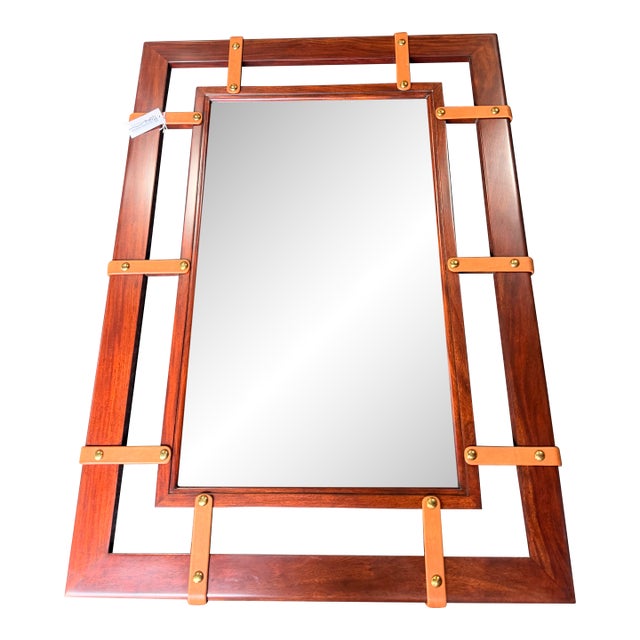 Ralph Lauren Theodore Alexander Wood Frame Mirror With Leather Accents For Sale