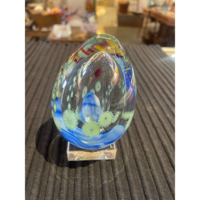 1980s Vintage Aquarium Art Glass Egg Sculpture by Lundberg Studios For Sale - Image 5 of 6