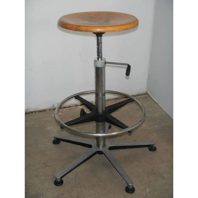 Vintage Italian Aluminum, Beech, and Steel Stool, 1970s For Sale - Image 3 of 8