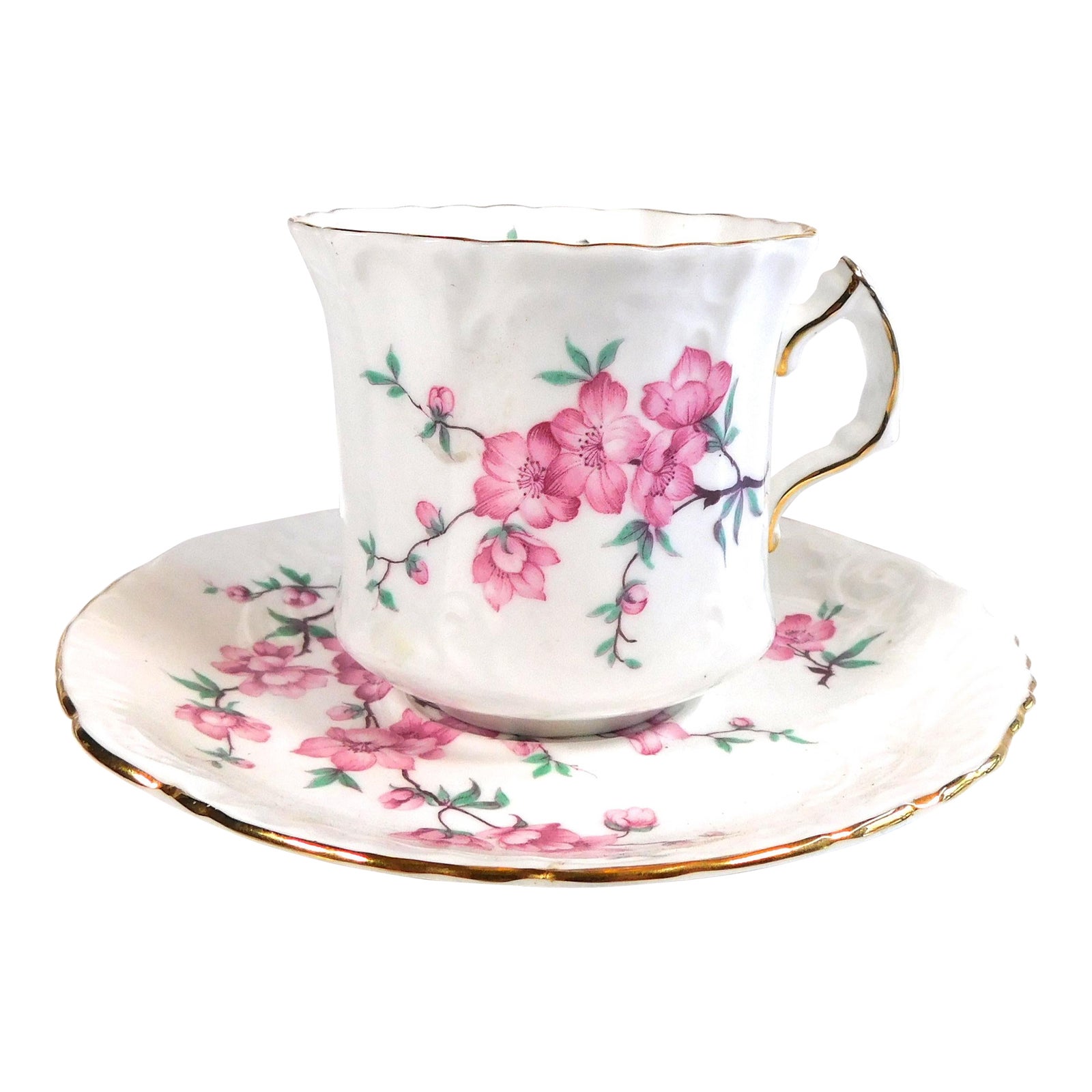 1960s Hammersley Pink Floral Tea Cup & Saucer Set | Chairish