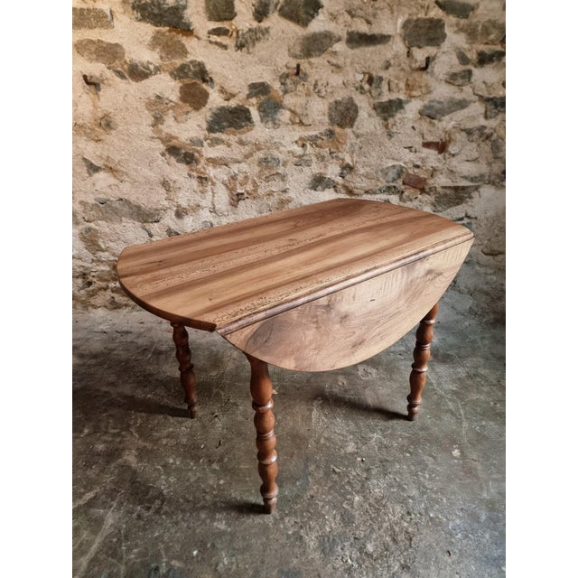 Antique French Round Walnut Drop-Leaf Dining Table, 1890s For Sale - Image 10 of 16
