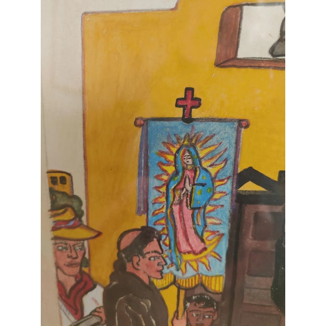 Wood Early 20th Century Vintage Outsider Art Folk Art El Grito Dolores Watercolor Painting, Framed For Sale - Image 7 of 9