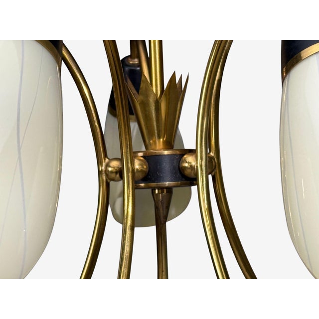 1950s Mid-Century Modern German Modern, Five-Light Chandelier, Brass, Metal, Glass For Sale - Image 10 of 13