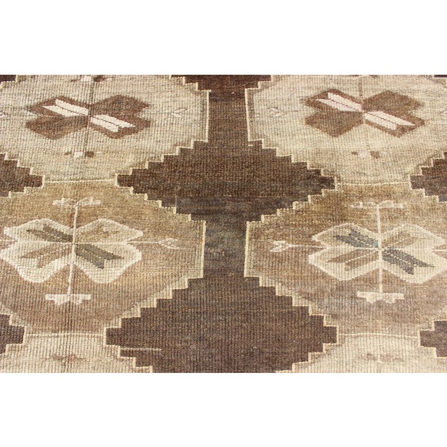 Brown Vintage Turkish Kars Rug With All Over Geometric Design in Chocolate Brown and Earth Tones For Sale - Image 8 of 9
