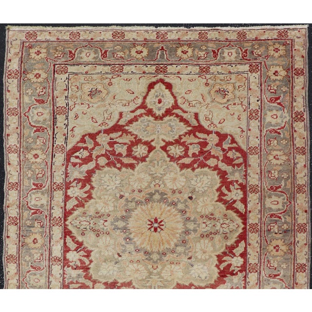 Fine Turkish Oushak Rug With Centre Medallion in Light Red and Ivory For Sale - Image 4 of 12