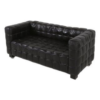 Black Leather Model 8020 Kubus Sofa by Josef Hoffmann for Wittmann, Austria, Early 1980s For Sale