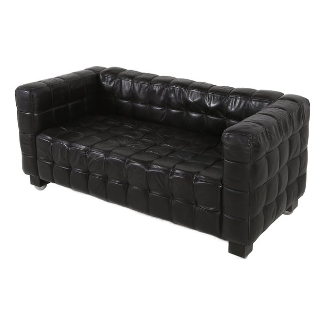 Black Leather Model 8020 Kubus Sofa by Josef Hoffmann for Wittmann, Austria, Early 1980s For Sale