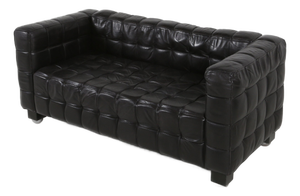 Black Leather Model 8020 Kubus Sofa by Josef Hoffmann for Wittmann, Austria, Early 1980s