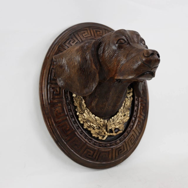 Art Deco A Mid-20th Century Wooden Hand-Carved Decorative Dog Head For Sale - Image 3 of 12