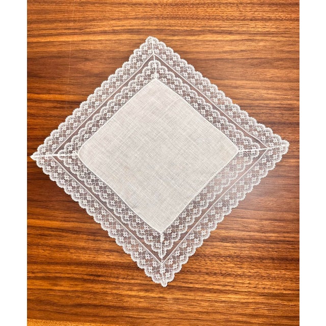 White Mid 20th Century Vintage Lace Handkerchiefs -A Pair For Sale - Image 8 of 10