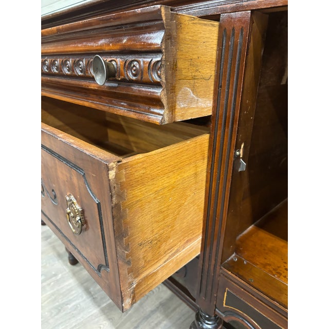 Early 20th Century Antique Art Deco or Jacobean Revival Style Sideboard Buffet Server Console For Sale - Image 5 of 11