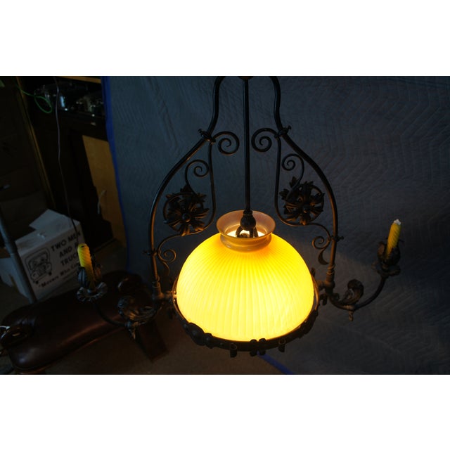 Antique Spanish Revival Wrought Iron Converted Gas Pendant Light Chandelier For Sale - Image 17 of 17