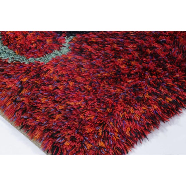 1960s Vintage Swedish Rya Rug With Red Field and Concentric Geometry - Rug & Kilim For Sale - Image 5 of 8