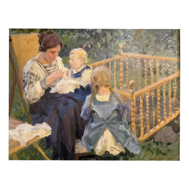 Hans Hammer, Mother with Children in the Garden, 1912, Oil Painting on Canvas For Sale