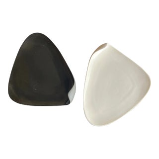 Italian Lineasette Black and White Ceramic Fold Decorative Plates- a Pair For Sale