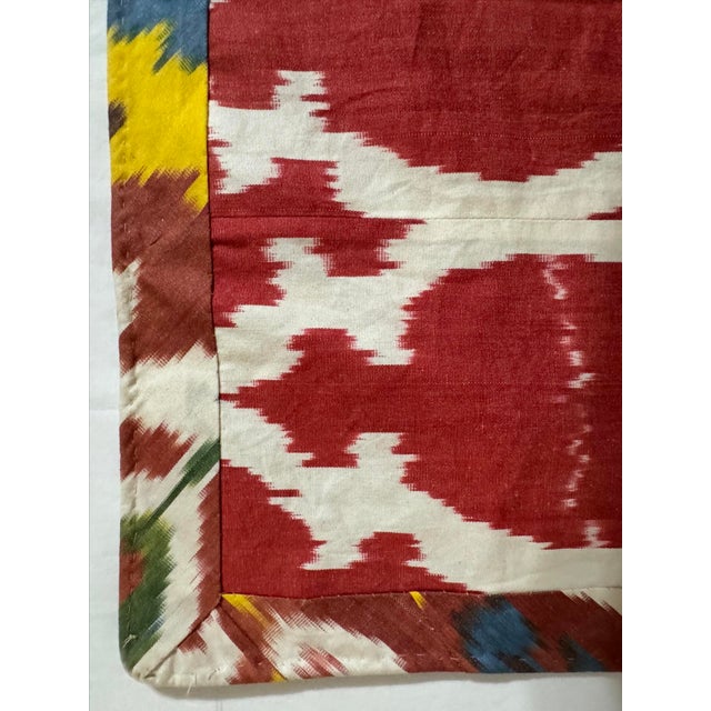 1990s 27” Uzbekistan Suzani Floral & Paisley Embroidered Silk Textile With Cotton Ikat Reverse For Sale - Image 5 of 12