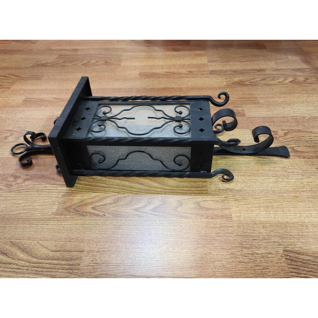 Vintage - Wall, iron wall lantern with single socket with glass panels.