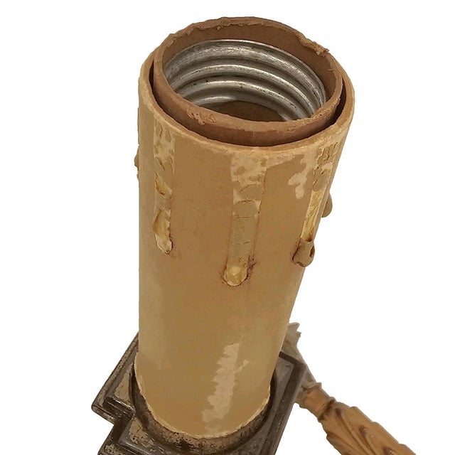 Share Pair of 1920s Art Deco Bronze Candle Lamps Skyscraper Base, Nickel & Gold Plated For Sale - Image 18 of 18