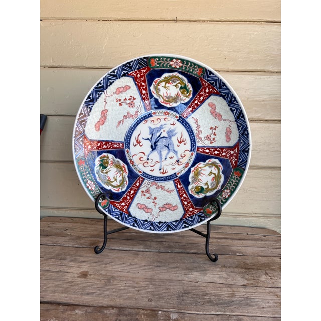 Antique 19th Century Large Japanese Imari Hand-Painted Porcelain Charger 18in For Sale - Image 16 of 17
