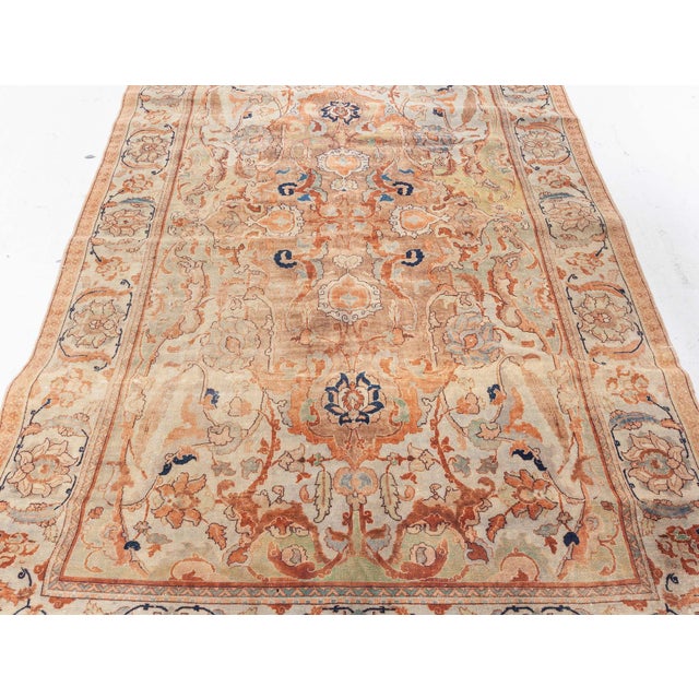 Beige Early 20th Century Persian Tabriz Botanic Handmade Wool Rug For Sale - Image 8 of 9