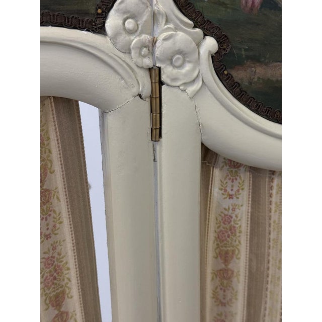 White Antique Three-Panel Folding Screen, 1880s For Sale - Image 8 of 14