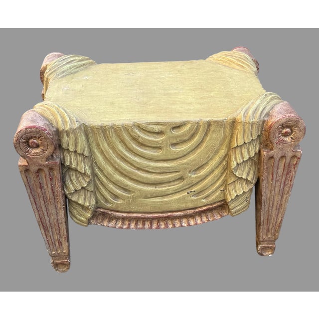 Early 20th Century Italian Venetian Style Cast Resin Footstool Bench Featuring Trompe l'Oeil Drapery For Sale - Image 4 of 12