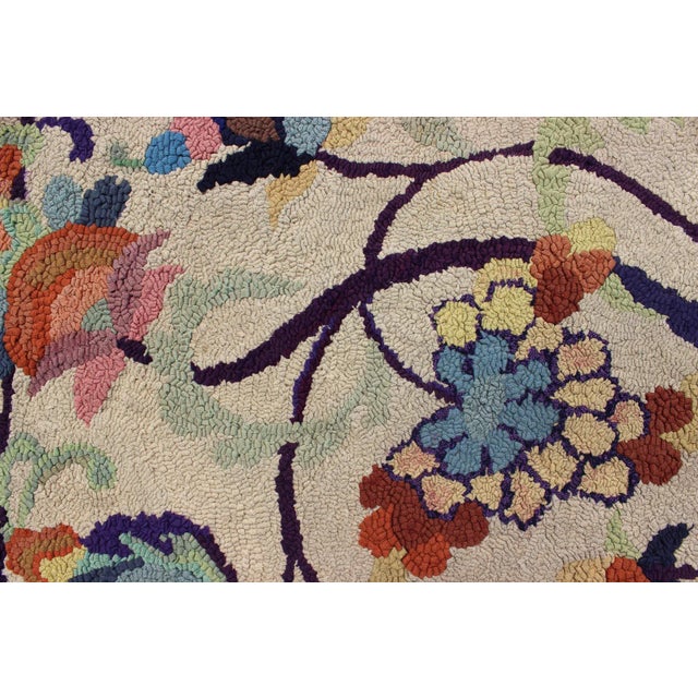 Textile Colorful Vintage American Hooked Rug With Branching Rainbow-Colored Flowers For Sale - Image 7 of 9