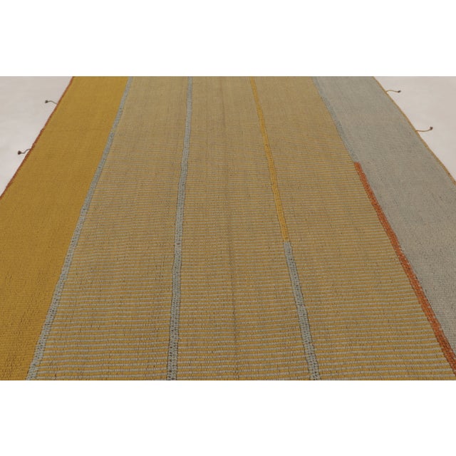 Rug & Kilim Contemporary Rez Kilim Flatweave Rug With Gold & Gray Striped Design For Sale In New York - Image 6 of 10