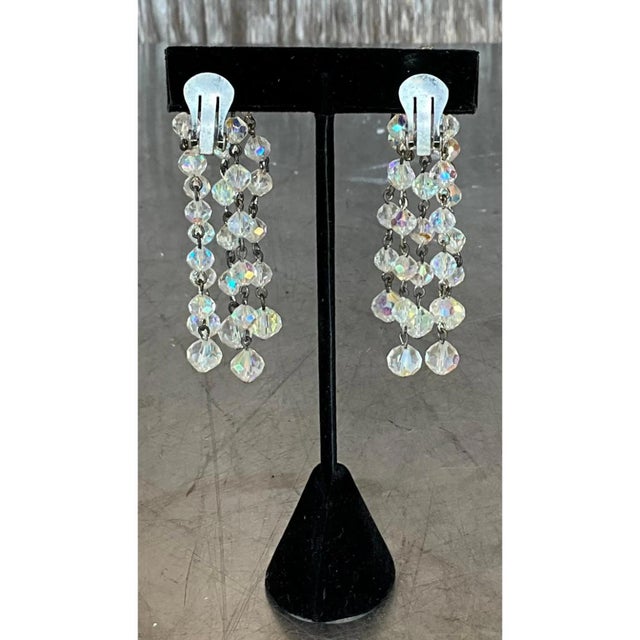 Vintage Aurora Borealis Crystal Clip on Earrings For Sale - Image 4 of 11