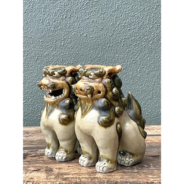 Vintage Ceramic Foo Dog Statues - Pair For Sale - Image 10 of 12