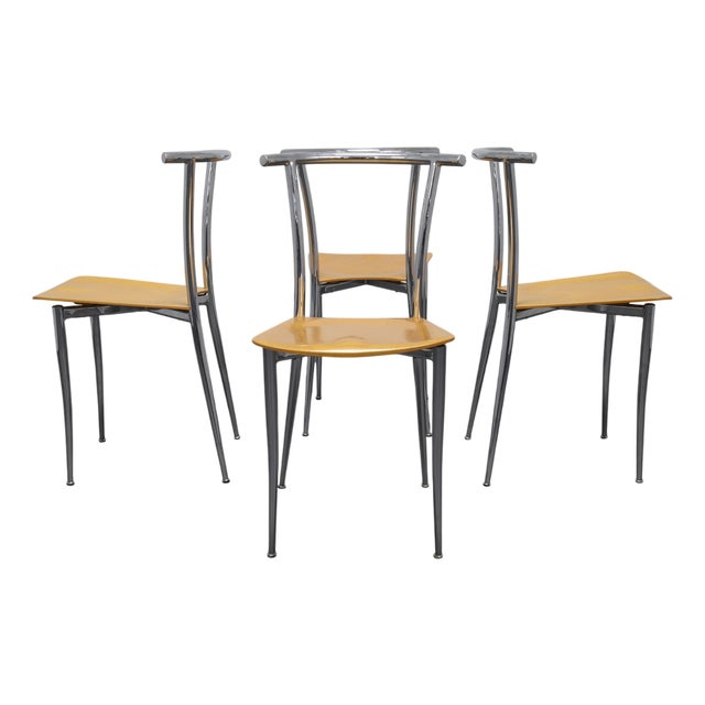 Postmodern Dining Chairs in Chrome and Plywood from Segis, 1990s, Set of 4 For Sale