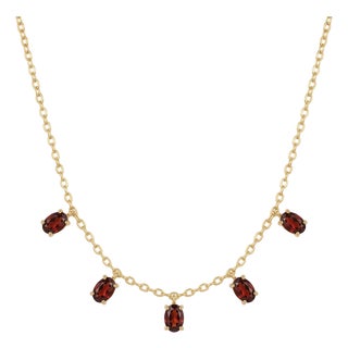 Garnet Dangle Station Birthstone Necklace in 18k Gold Plated Sterling Silver For Sale