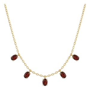Garnet Dangle Station Birthstone Necklace in 18k Gold Plated Sterling Silver