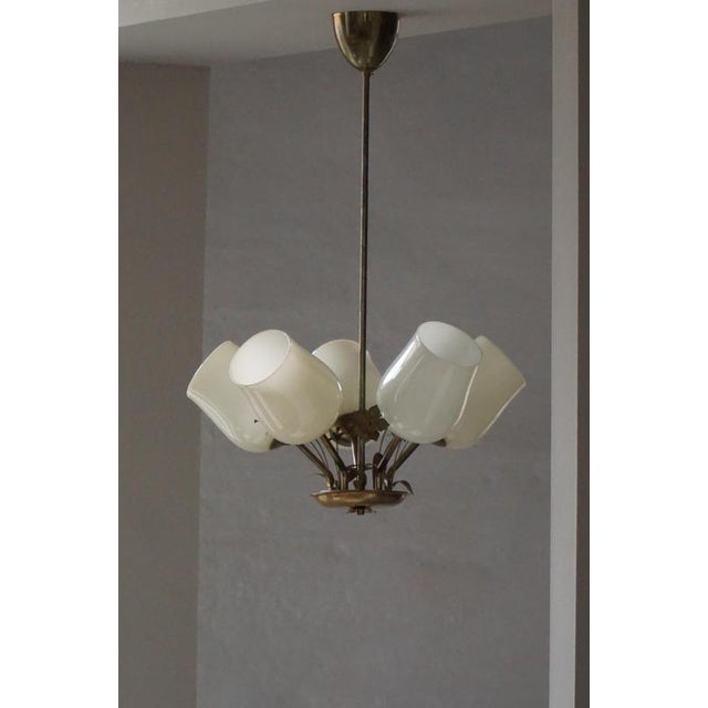 Chandelier in Brass & Glass by Paavo Tynell for Idman OY, Finland, 1940s For Sale - Image 6 of 14