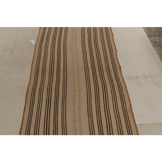 Traditional Vintage Kilim Rug With Beige-Brown Stripe Patterns, Panel-Woven Style For Sale - Image 3 of 7