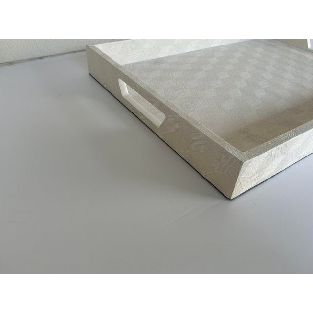 Modern Made Goods Modern White Faux Silk Large Mundrick Tray For Sale - Image 3 of 5