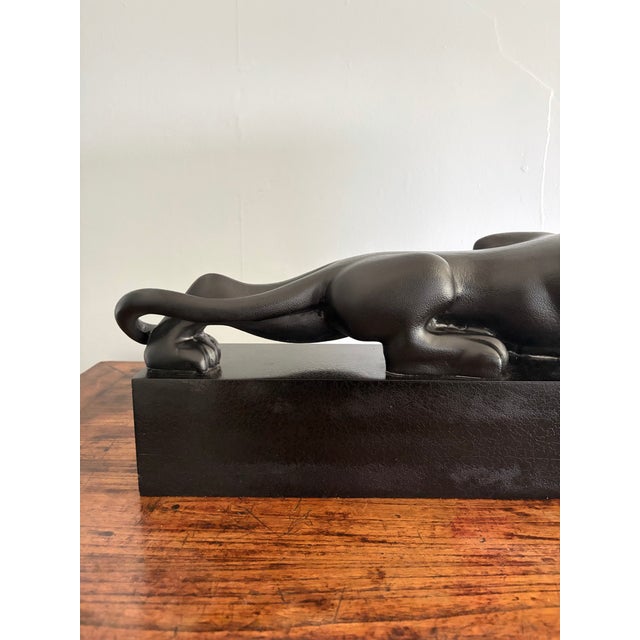 Mid 20th Century Art Deco Revival Black Panther Sculpture on Leatherized Pedestal Base For Sale In Greensboro - Image 6 of 12