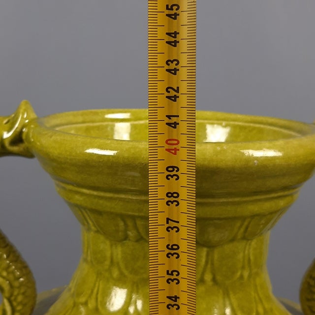 Green Majolica Vase with Dolphin Handles by C.B. Robbia Gualdo Tadino, 1960s For Sale - Image 14 of 15