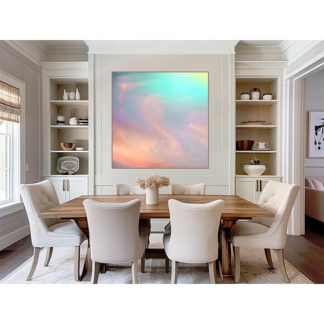 Light When I Think of You explores the way color can hold feeling. Soft washes of aqua and blush dissolve into one...