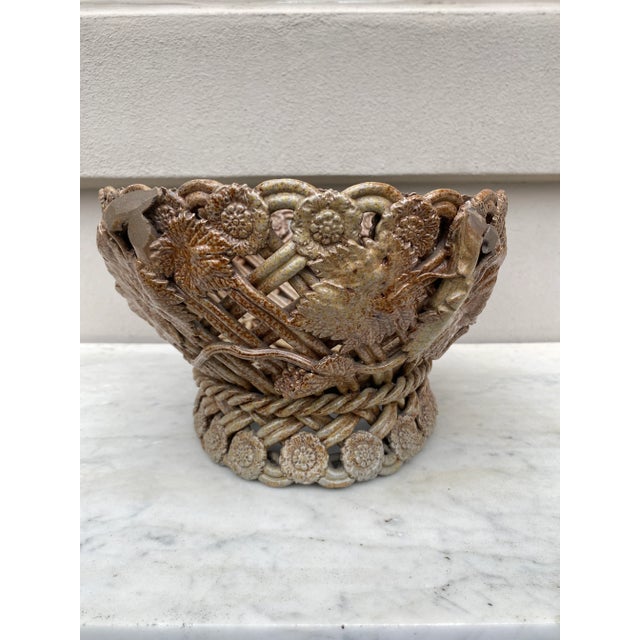 Large French Majolica Reticulated Vine Leaves Pottery Jardiniere For Sale In Austin - Image 6 of 9