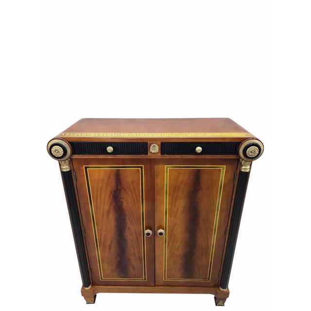 Hollywood Regency Late 20th Century Neoclassical Empire Revival Mahogany Bar Cabinet For Sale - Image 3 of 12
