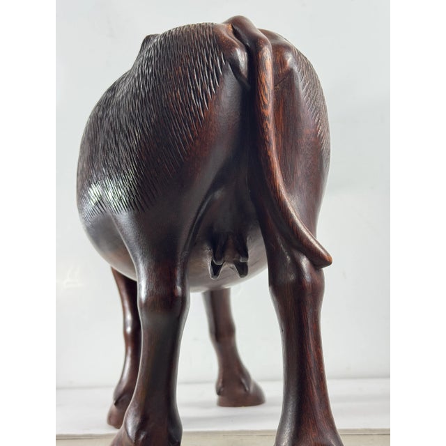 Brown Mid Century Large Hand Carved Water Buffalo For Sale - Image 8 of 8