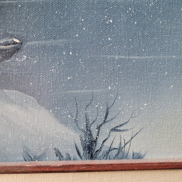 VTG Oil Painting 25"x21" Canvas Snow Cabin Stream Trees Water SGN Bd Pollard '93 For Sale - Image 16 of 18