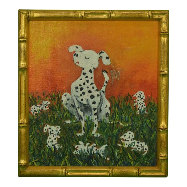 Mid 20th Century Dalmatians Oil on Canvas For Sale