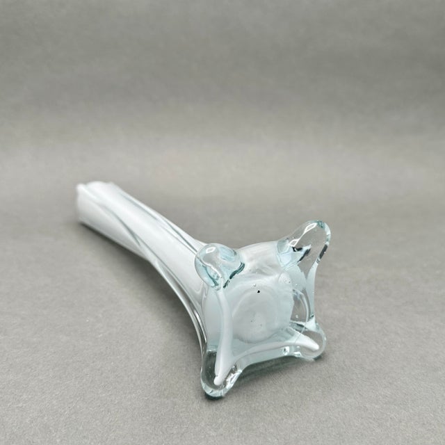 Glass Vintage MCM Twisted White Cased Clear Glass Bud Vase For Sale - Image 7 of 8