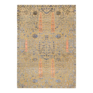 Almond Brown, Hand Knotted Cypress Tree Design, Silk With Textured Wool, Oriental Rug For Sale