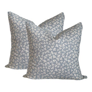 A Pair of Lauren Servati Textiles, Snowdrift// Eau De Nil Pillows, 22"x22" For Sale